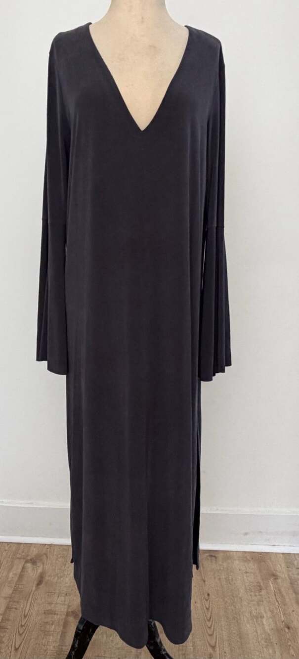 Free People Fine Romance Gray Black Cutout Back Slit Dress XS